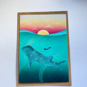 Carte de voeux requin baleine/Carte de correspondance Occasion A6 Scuba Diver