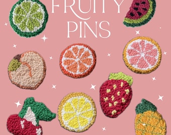 Handmade Punch Needle Pin Badges - Fruit Embroidered Brooch Cherry Peach Lemon Orange Grapefruit Lime Strawberry Watermelon Pineapple
