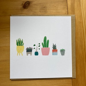 Carte de voeux botanique plante d'intérieur/Carte de correspondance carrée vierge avec illustration mignonne de plantes mignonnes originales