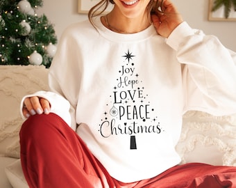 Beschrifteter Weihnachtsbaum SVG PNG PDF, Weihnachtsbaum Design SVG, Weihnachtsbaum Design, Freude Hoffnung Liebe Frieden, digitaler Download, kommerzielle Lizenz