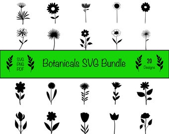 20 Botanicals Flowers Bundle, SVG PNG PDF, limited commercial licence, vector graphics plants, digital download only