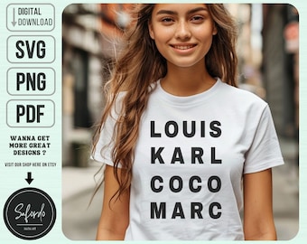Designer Names Shirt SVG PNG PDF, Luxury Svg, Louis Vuitton, Karl Lagerfeld, Coco Chanel, Marc Jacobs, Commercial Licence