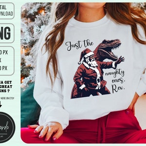 Funny Christmas Santa T-Rex PNG, Dinosaur Christmas Png, Jurassic Santa Png, T-Rex Christmas PNG, Naughty Ones PNG Commercial Licence