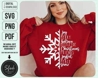 Weihnachten Schneeflocke SVG PNG PDF, Schneeflocke Design Plotter, Winter SVG-Werbung, Weihnachten-Shirt-Svg, Sublimationsdesign-Download