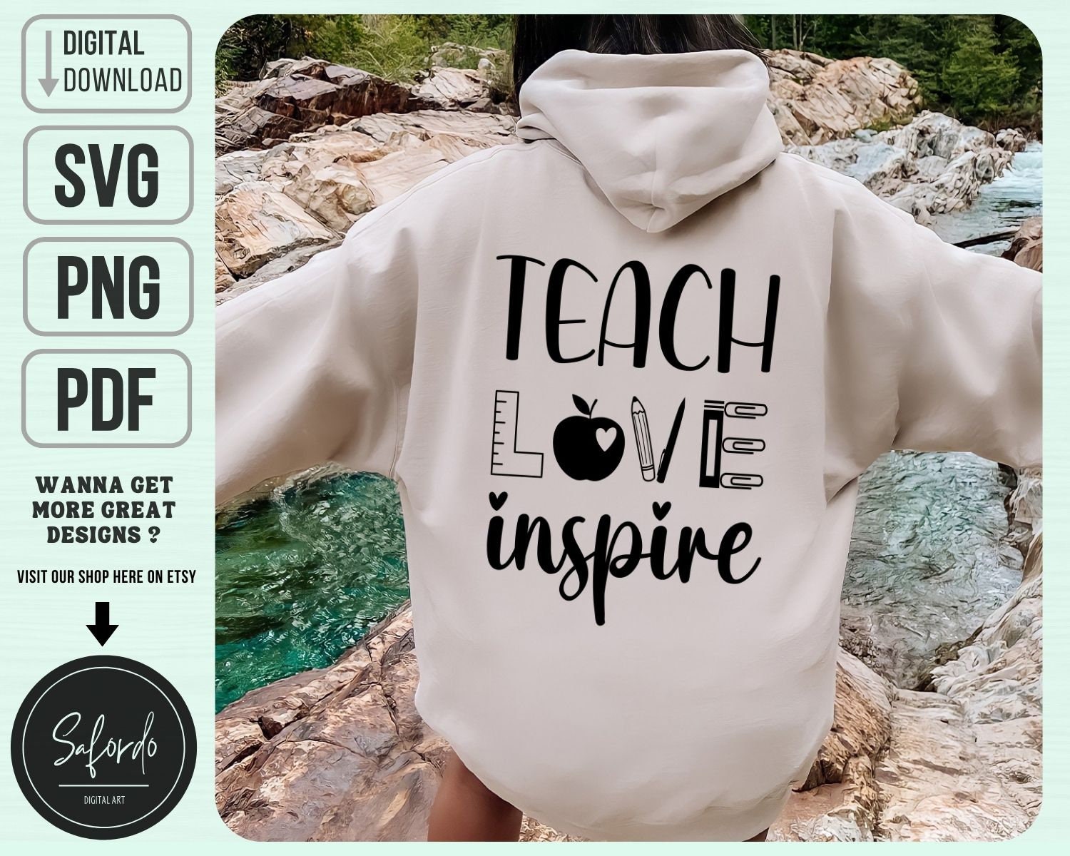Teach Love Inspire SVG PNG PDF, Teacher Svg, Teacher Love Svg ...