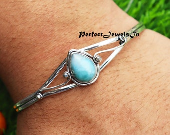 Dolphin Larimar Bangle, Designer Bangle, Unique Bangle, Lovely Bangle, 100% Natural Larimar, Sterling Silver Bangle, Beautiful Bangle****