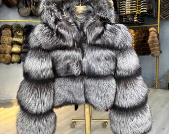 Natural Frost Fox Fur Jacket - Real Fur Jacket - Women Fox Coat - Fox Fur Jacket - Premium Quality -
