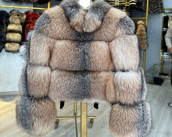 Natural Frost Fox Fur Jacket - Real Fur Jacket - Women Fox Coat - Fox Fur Jacket - Premium Quality -