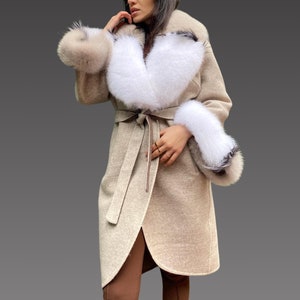 Alpacan Coat With Fox Fur Argentina Fox Fur Jacket - Women %100 Alpaca Coat - Long Alpaca Jacket . Fur Coat - Real Fox Fur Jacket
