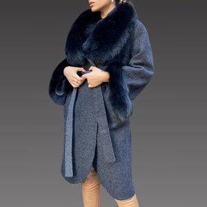 Alpacan Coat With Fox Fur a Fox Fur Jacket - Women Alpaca Coat - Long Alpaca Jacket . Fur Coat - Real Fox Fur Jacket