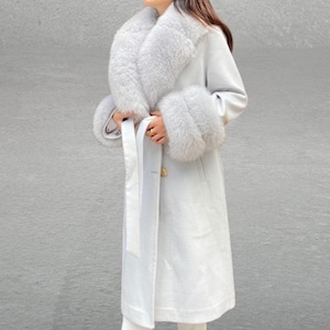 Cashmere women jacket - fox fur collar and cuffs - women coat -  cashmere coat - fox fur jacket - women long coat