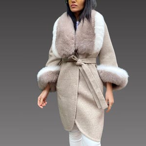 Alpacan Coat With Fox Fur a Fox Fur Jacket - 2 color Women Alpaca Coat - Long Alpaca Jacket . Fur Coat - Real Fox Fur Jacket