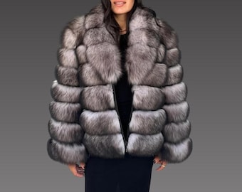 超豪華なブラウンフォックスファージャケット、大きな襟付き