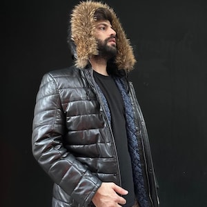 Men&#39;s fox fur jacket  - Men fox Coat with Hood - Fur Jacket- Fox Fur Jacket-Men elegance jacket - Men fox jacket -