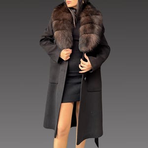 Cashmere Women Jacket - Fox Fur Collar  - Women Coat - Luxurious Cashmere Coat With Fox Fur Colla - Women Long Coat