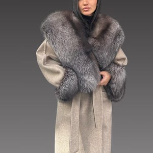 Special Huge Fox Fur Alpacan Coat - Fox Fur Jacket - Women Alpaca Coat - Long Alpaca Jacket . Fur Coat - Real Fox Fur Coat