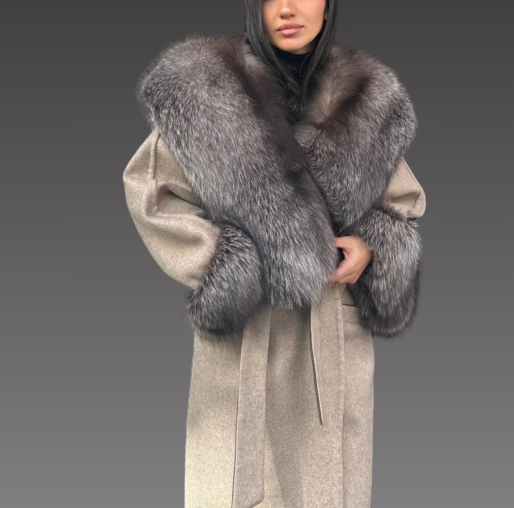 Special Huge Fox Fur Alpacan Coat - Fox Fur Jacket - Women Alpaca Coat - Long Alpaca Jacket . Fur Coat - Real Fox Fur Coat