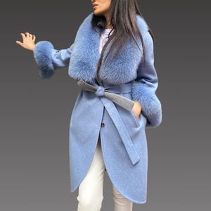 Alpacan Coat With Fox Fur a Fox Fur Jacket - Women Alpaca Coat - Long Alpaca Jacket . Fur Coat - Real Fox Fur Jacket -