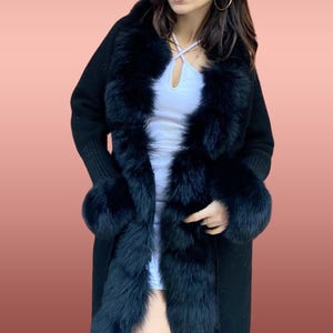 Real Fox Fur Jacket - Real Fox Fur - Black Color Coat - Women Fur - Women Knitted Fur - Fox Fur - Long Women Dress - Standard Size