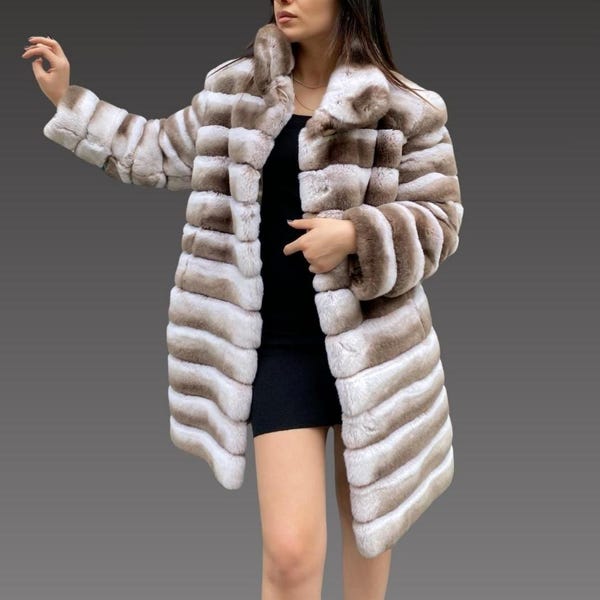 Kurtka z królika Rex - Premium Rex Fur - Kurtka z futra królika Rex - Damska długa kurtka z futra Rex - Kurtka z futra Rex dla kobiet -
