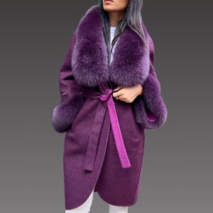 Alpacan Coat With Fox Fur a Fox Fur Jacket - Women %100 Alpaca Coat - Long Alpaca Jacket . Fur Coat - Real Fox Fur Jacket -
