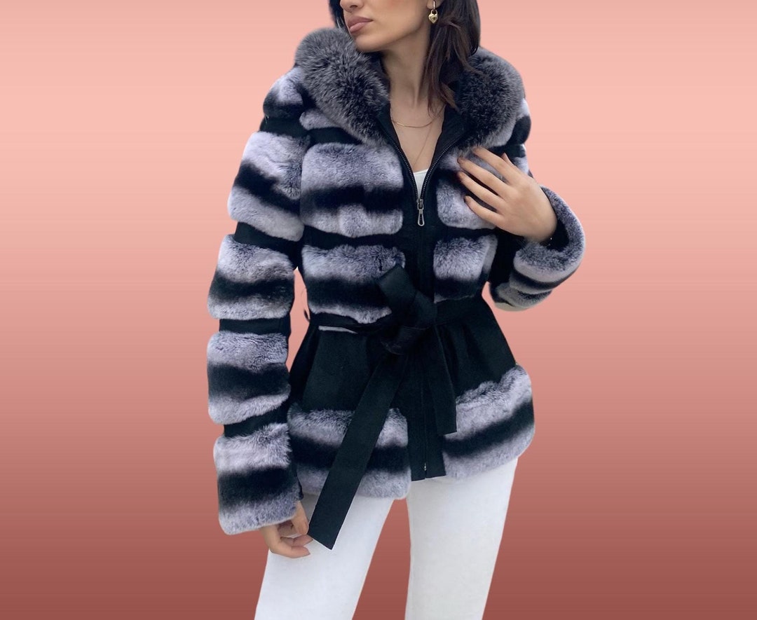 Women Rex Coat - Rex Fur Jacket With Lambskin Belt - Premium Rex Rabbit ...