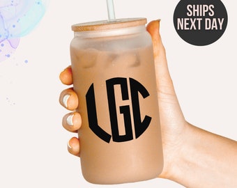 Custom Monogram Ice Coffee Cup Personalized Monogram Tumbler Custom Beer Glass Custom Frosted Glass Promotional Item Monogram Glass Name