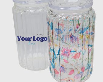 Personalized Iced Coffee Glass with Lid Custom Logo Drinkware Trendy Cup Wavy Iced Tea Tumbler Promotional Item Team Welcome Employee