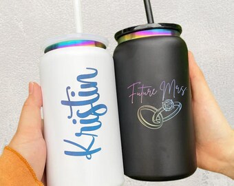 Colorful Glassware Custom Glassware Iced Coffee Cup Personalized Cup Custom Tumbler Unique Gift Custom Mug Insulated Rainbow Laser Engraved