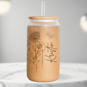 Custom Coffee Mug Floral Design with Birth Flower Cup Flower Glass Tumbler Bridesmaid Gift