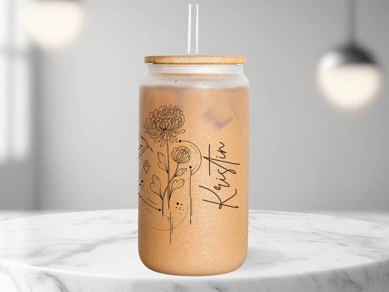 Custom Coffee Mug Floral Design with Birth Flower Cup Flower Glass Tumbler Bridesmaid Gift