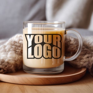 Personalized Glass Coffee Mug Glass Tea Cup Clear Coffee Mug Logo Mug Glass Tea Mug Business Swag Clear Mug Custom Logo Mug Custom Mugs