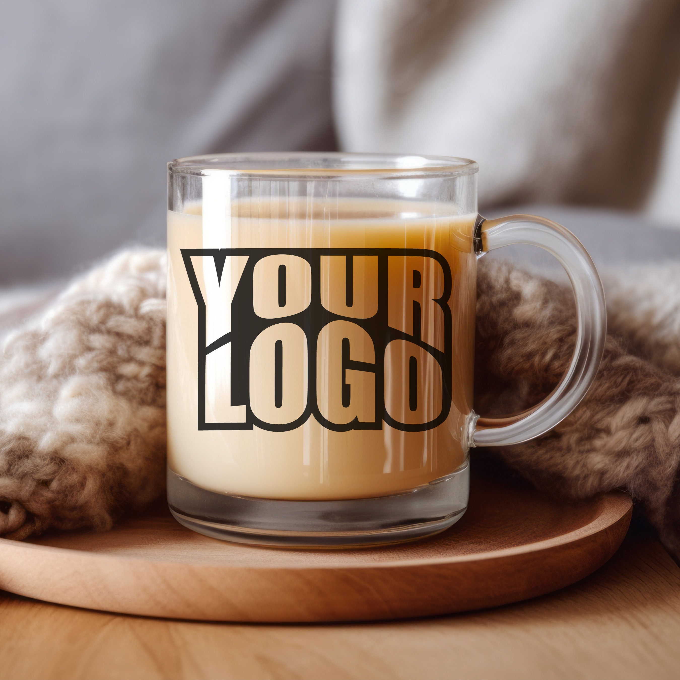 Clear Glass Coffee Mugs Engraved with Custom Logos or Artwork