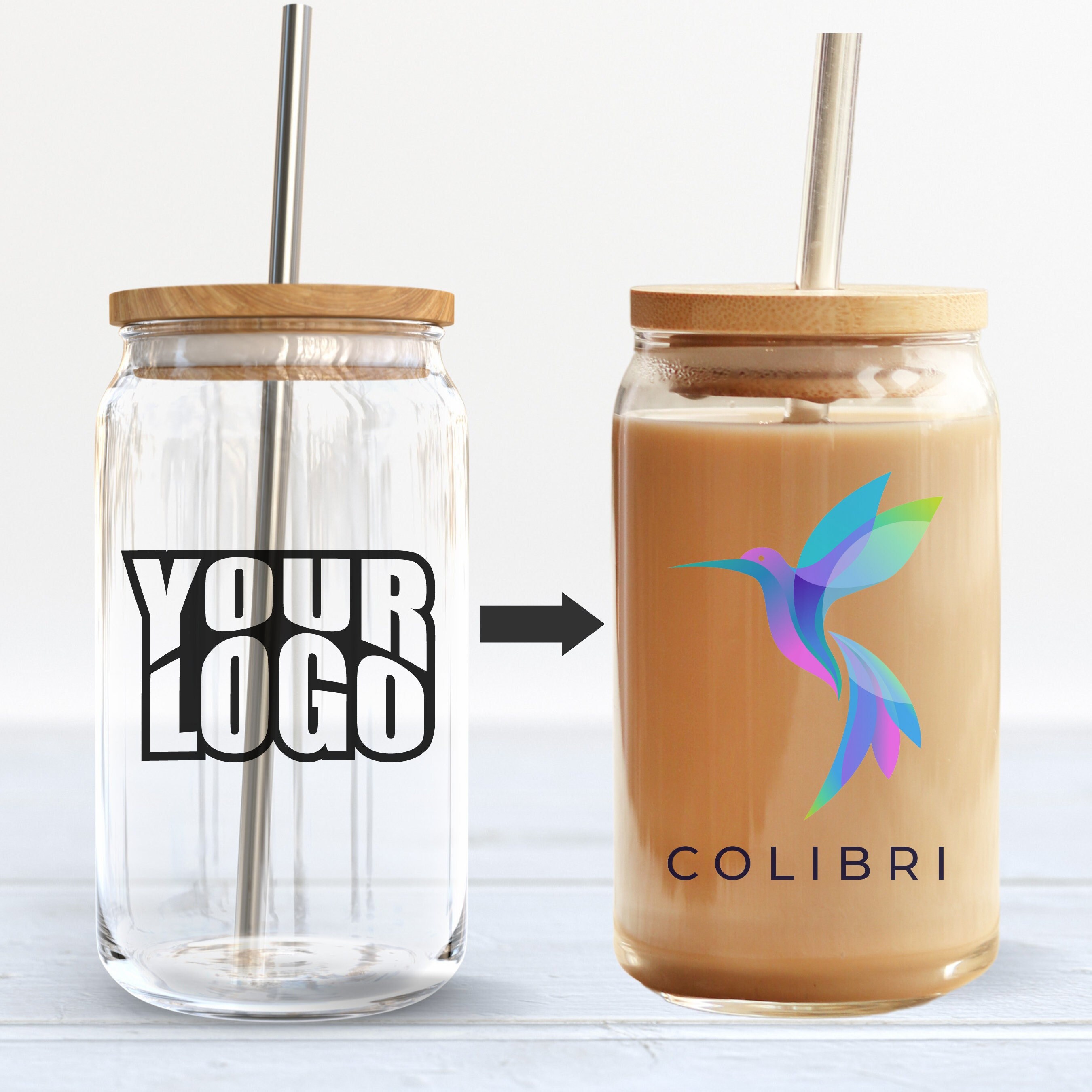 Wholesale Sublimation Glass Beer Can Clear with Bamboo Lid and Glass Straw 18 oz 48 Pieces