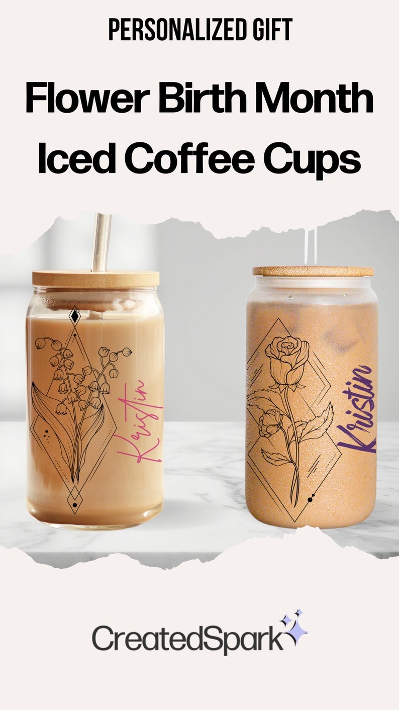 Personalized Glass with Name Gift for Mom Custom Coffee Mug Floral Design with Birth Flower Cup Flower Glass Tumbler Bridesmaid Gift Active