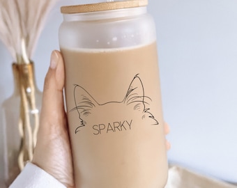 Custom Cat Mug Personalized Cat Mug Custom Cat Name Cat Face Mug Cat People Gift for Cat Lover New Cat Owner Ice Coffee Glass Cat Gift