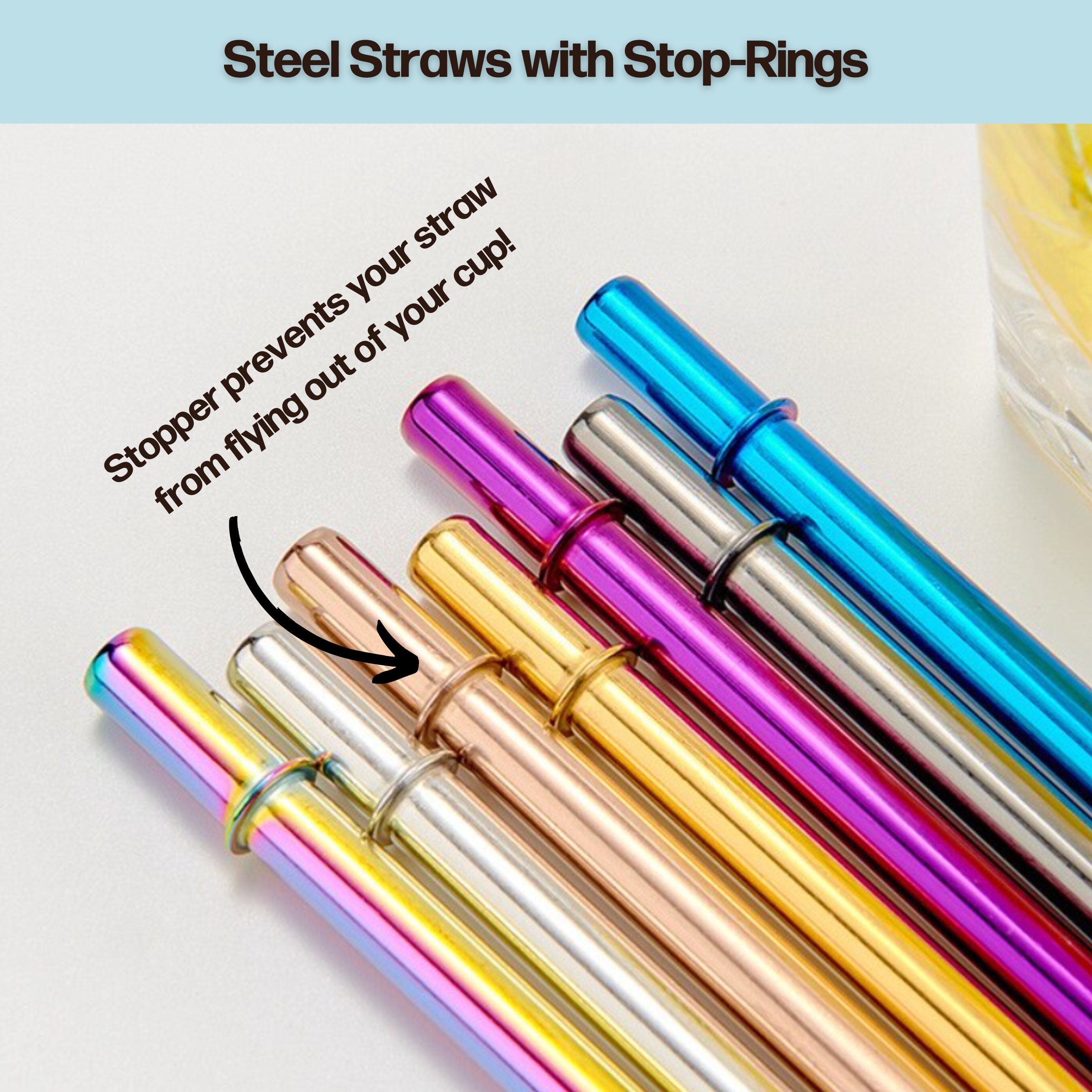 Metal Straw With Stopper Colorful Straw Tumbler Straw Replacement