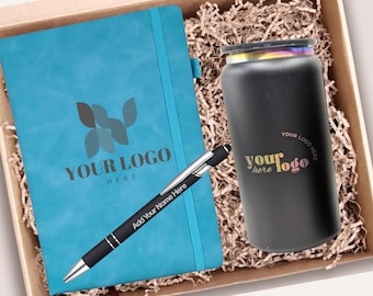 Personalized Welcome Gift Box  Corporate Logo Engraved Leather Notebook Custom Insulated Coffee Cup Pen with Name New Hire Client Thank You