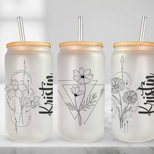 Floral Design with Birth Flower Cup Flower Glass Tumbler Bridesmaid Gift