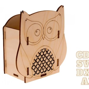 Coruja porta-lápis, vetor de padrão de porta-caneta para corte a laser, Svg, Dxf, Ai, arquivo PDF de corte a laser, download instantâneo