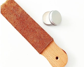 Wood Handle Leather Strop Double Sided & Honing Paste