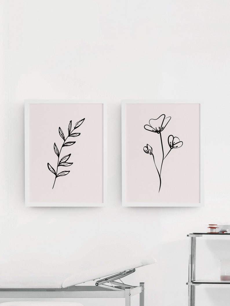 Wall Art Two Minimalist Floral Wall Art, Digital Download, Printable