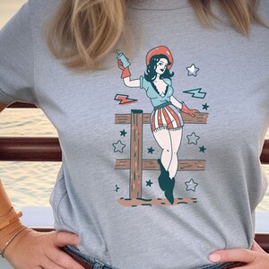 Retro American Babe Cowgirl Party Vintage American Babe 4th of July Shirt Country Girl Party Country July 4th Western Shirt Party Girl Shirt