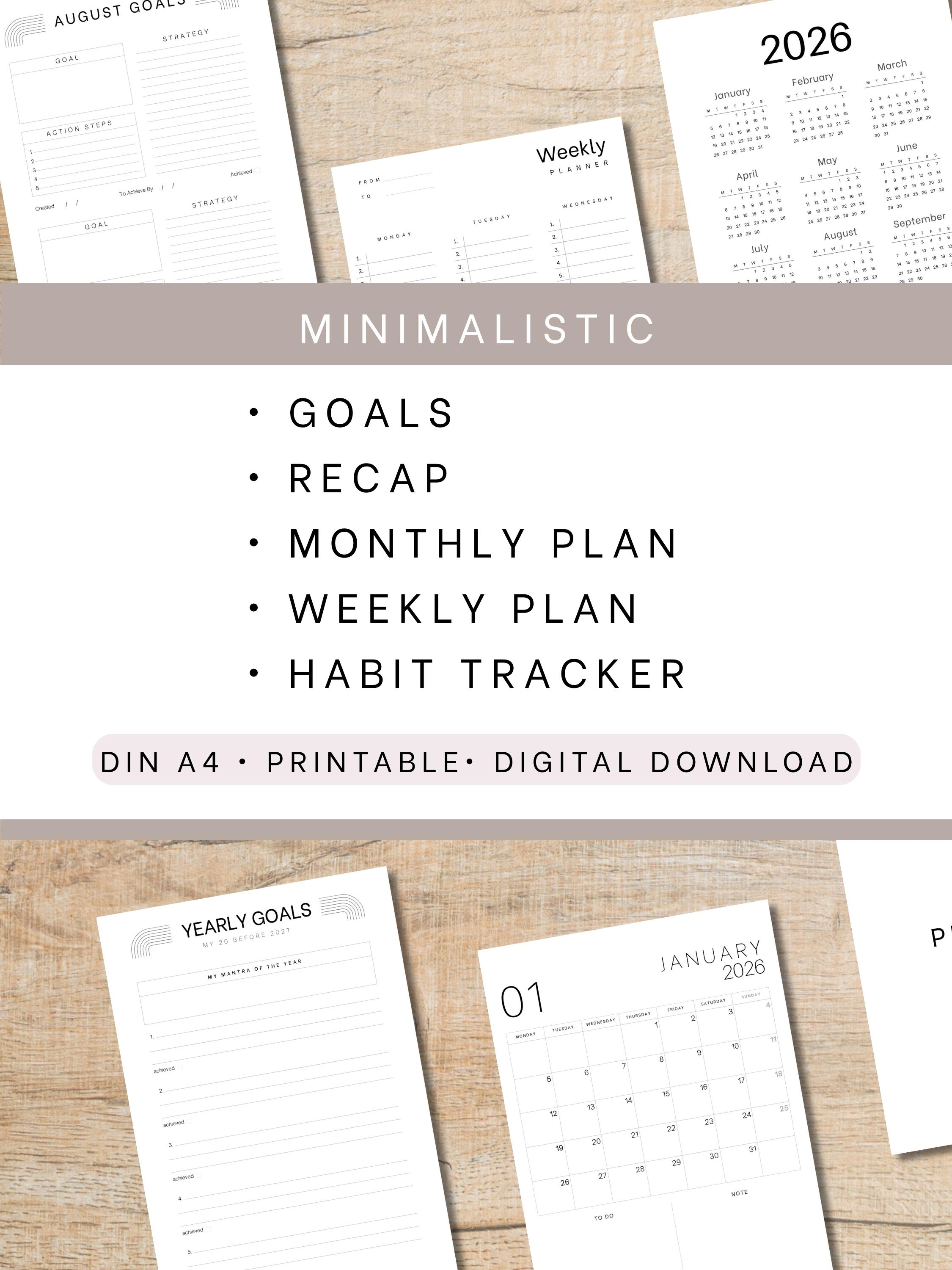 Minimalist Yearly Planner 2026 – Printable A4 Calendar PDF | Instant ...