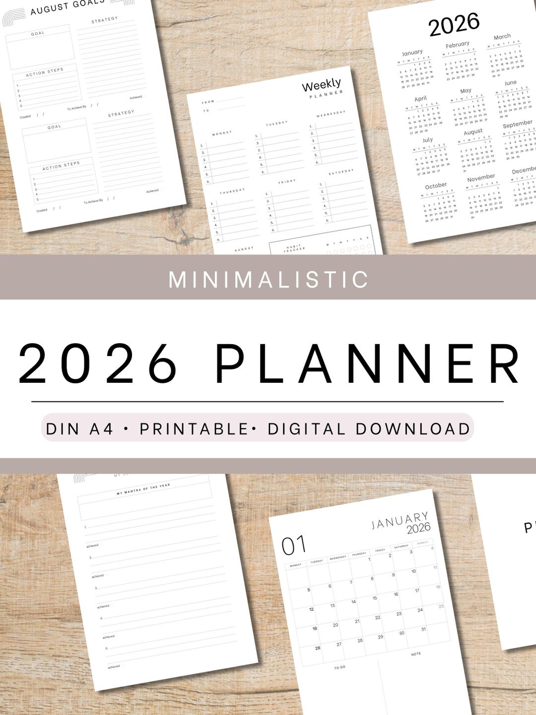 Minimalist Yearly Planner 2026 – Printable A4 Calendar PDF | Instant ...
