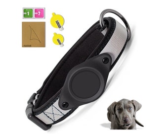 AirTag Hundehalsband (reflektierend, gepolstert & verstellbar) mit Sicherheitsverschluss aus Nylon inkl. Schutzfolienset