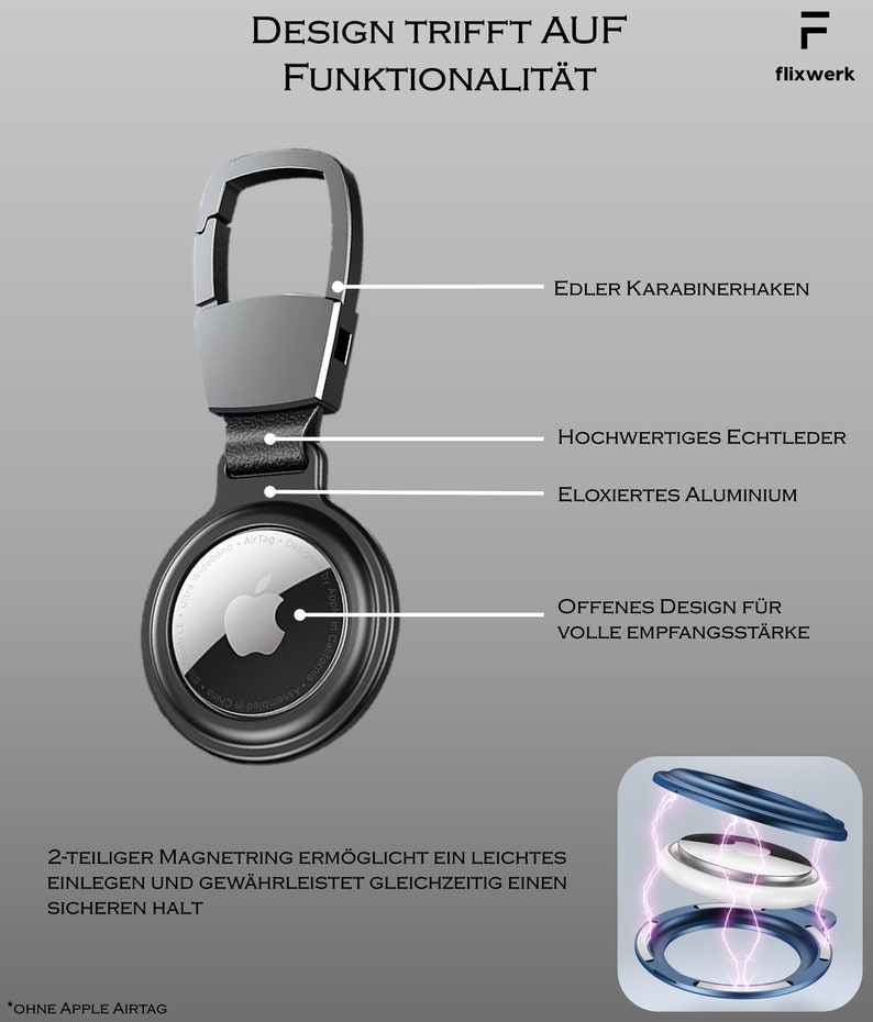 AirTag Schlüsselanhänger aus Metall Schutzhülle Air-Tag Anhänger aus Aluminium mit Schutzfolienset image 4