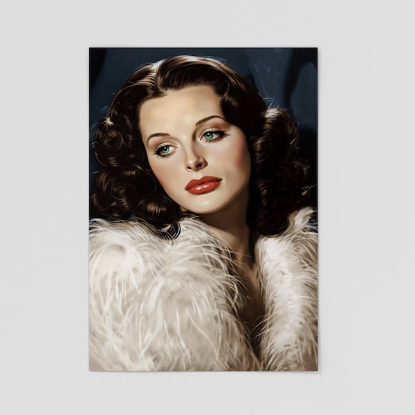 Hedy Lamarr original wall art illustration print. 1930s & 1940s Hollywood movie actress and inventor. Home decor artwork - women of science.