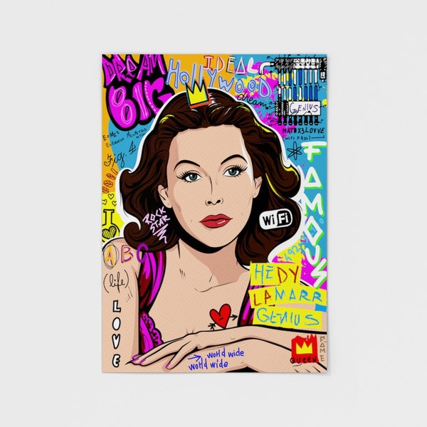 HEDY LAMARR original pop art portrait poster. Hollywood movie star, inventor & scientist of the 1930s and 1940s.