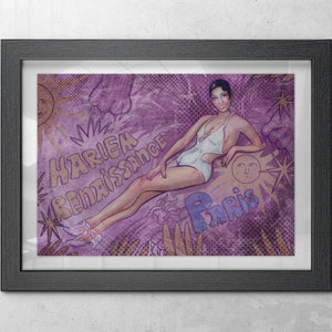Josephine Baker original illustration wall art print poster. Black flapper silent film actress entertainer. 1920s Harlem Renaissance era.
